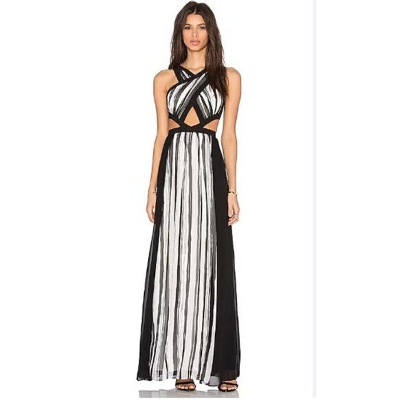 BCBGMaxAzria Malgosia Ecru Combo Cut Out Formal Maxi Dress 6 - Picture 1 of 7